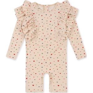 Konges Sløjd Manuca frill onesie playsuit / Zwempak - Multi hearts - Maat 9 maand