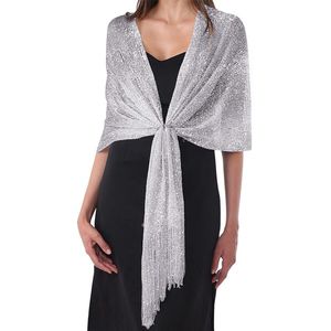 Avondomslagdoek voor dames, zilveren sjaal/shawl - sjaals en omslagdoeken voor dames - blouse dames, polyester sjaal voor dames, geschikt voor bruiloften, feesten, bruidsmeisjes en bals