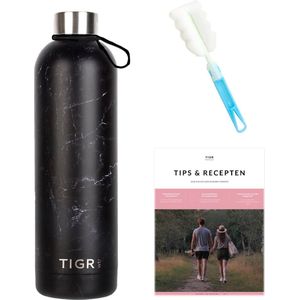 TIGR Minimalist - Drinkfles met Thermosfunctie - 750ml - ZwartMarmer - Afwasborstel - Haakje - eBook