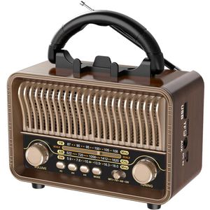 Draagbare Radio - Vintage - AM/FM/SW - Met Bluetooth - USB en Oplaadbare Batterij