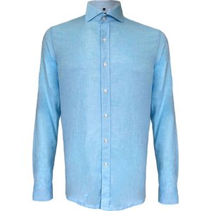 Vercate - Heren Lange Mouwen Overhemd - Blauw - Lichtblauw - Slim-Fit - Linnen Katoen - Maat 37/S