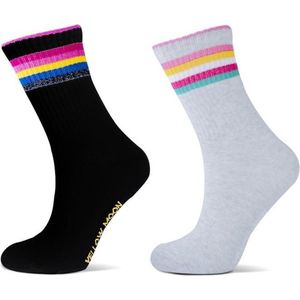 2 Paar meisjes sokken - Glitter-Strepen - Zwart/Grijs - Maat 23/26