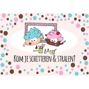 Glamour uitnodigingen - kinderfeestje - uitnodigingskaartjes Glamour/Make-up/Mode - 8 stuks