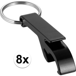 8x Flesopener sleutelhanger - zwart - opener