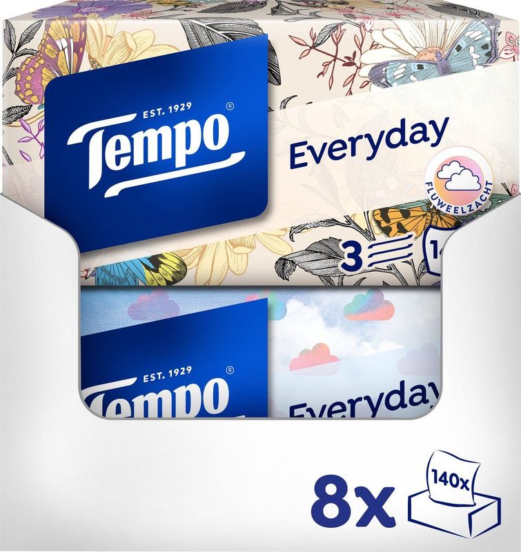 Tempo tissues - XXL Light - Voordeelbox - 8 x 140 stuks = 1120 zakdoekjes
