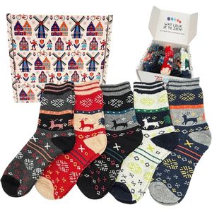 Tutti Footi - Winter Sokken Set 'Ulf' met Rendieren - 5 paar maat 37-41 - Warme Sokken - Kerstcadeau - Huissokken