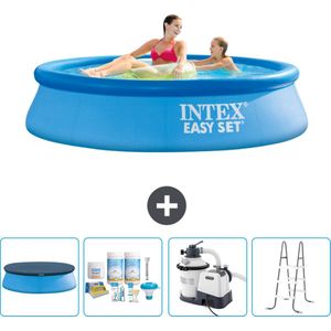 Intex Rond Opblaasbaar Easy Set Zwembad - 244 x 61 cm - Blauw - Inclusief Afdekzeil - Onderhoudspakket - Zwembadfilterpomp - Ladder