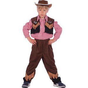 Wilbers & Wilbers - Cowboy & Cowgirl Kostuum - Kleine Schrik Van Het Wilde Westen Cowboy - Jongen - Bruin, Zwart - Maat 128 - Carnavalskleding - Verkleedkleding