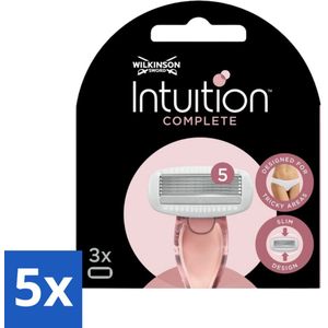 5 x Wilkinson Sword - Navulmesjes - Intuition Complete - Compatibel - 3 mesjes - Scheerschuim - Bikinilijn - Oksels - Knieën - Enkels