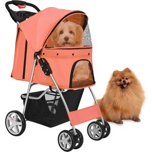 Hondenbuggy Kinderwagen voor Hond Kat Kleine dieren - Oranje - 4 Wielen - Vouwbaar - Flexibel - Jogger Jogging Wandelen Reizen - Tot 30 lbs - Regenhoes - Bekerhouder - Mesh Venster Hondenbuggy