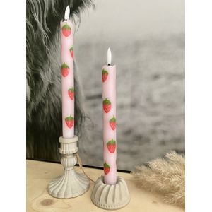 House17 Led kaarsen Aardbeien - Roze - Set van 2 stuks - inclusief batterij - Handgemaakt