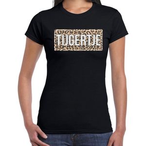 Tijgertje t-shirt met panterprint - zwart - dames - fout fun tekst shirt / outfit / kleding L