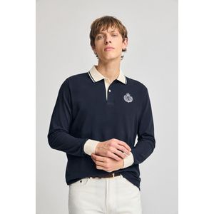 Marineblauwe polo Anchor met lange mouwen en nautisch detail