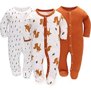 Slaaprompertje voor baby's, uniseks, 3-pack, katoen, lange mouwen, jumpsuit voor 0-7 maanden