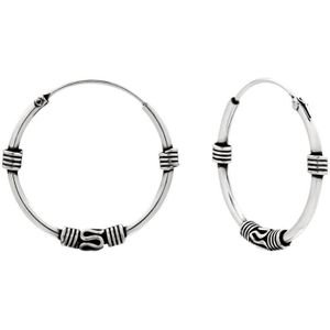Oorbellen dames | Oorring/oorringen | Zilveren Bali hoops drie versieringen, 20 mm | WeLoveSilver