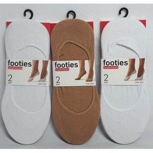 Footies - One Size - Sneakersokken -  Naadloos - Wit 4 paar - Beige 2 paar - Set van 6 Paar