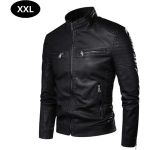 Livano Leren Jas - Leather Jacket - Lederen Jas - Bomberjack - Pilotenjack - Blazer - Biker - Motorjas - Motormuis - Heren - Zwart XS