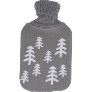 Pluizig zachte gebreide hoes Warmwaterkruik met wintermotief - 33 cm 1 liter (dennenbos - grijs/wit)