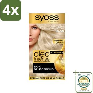 SYOSS - Oleo Intense 10-50 - Haarverf - Permanente Haarkleuring - Licht Asblond - Langdurige Kleur - Voordeelverpakking - 4 stuks - Olie-formule - Ammoniakvrij