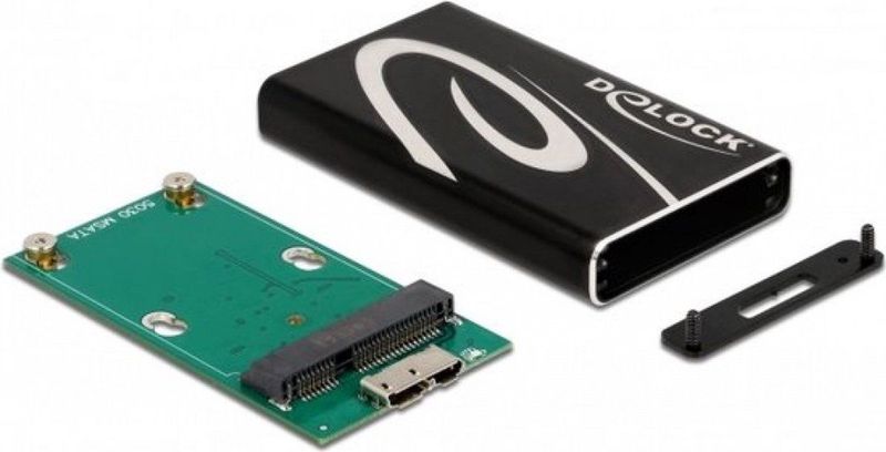 Delock - Externe Behuizing - Zwart - Voor MSATA SSD - USB 3.2 Gen 1, Tot 5 Gbps
