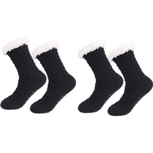 Huissokken - 2 Paar - Pluche Sokken - Warme Sokken - Wintersokken - AntiSlip Sokken - Dikke Sokken - Gevoerde Sokken - Zwart - Zachte, dikke, comfortabele - Acryl