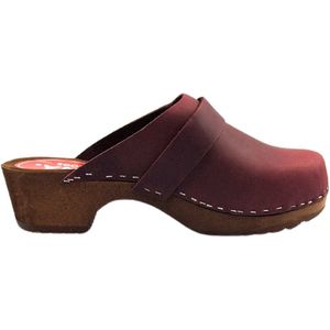 Dina Zweedse klompen bordeaux rood met nubuck leer