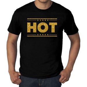 Grote maten Hot t-shirt - zwart met gouden glitter letters - plus size heren XXXL