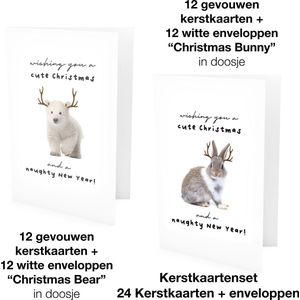 24 Kerstkaarten + enveloppen - 2 Designs - Geleverd in doosje - Kerstkaartenset - Gevouwen Kerstkaarten - Christmascards