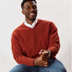 Osborne Knitwear Trui met V hals - Sweater heren in Lamswol - Pullover Heren - Sienna - L