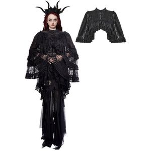 Dark in Love - Gothic Elegant Vintage Lace Oversized Sleeves Cape - S - Zwart