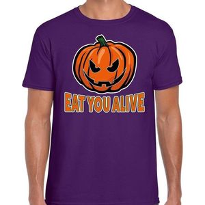Halloween Halloween Eat you alive verkleed t-shirt paars voor heren - horror pompoen shirt / kleding / kostuum XXL