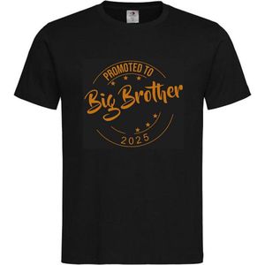 Shirt Aankondiging zwangerschap Promoted to Big Brother 2025 | korte mouw | Zwart/tan | maat 86/92 zwangerschap aankondiging bekendmaking Baby big bro brother Grote Broer