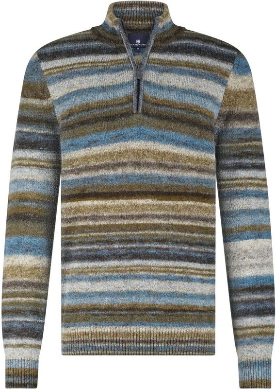 State of Art Trui met rits bruin (Maat: S) - Streep - Halslijn: Opstaande kraag met rits,