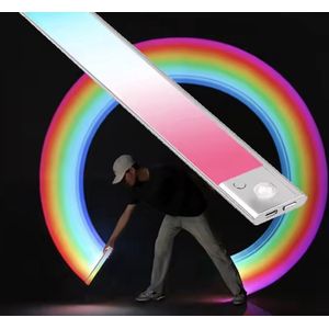 Metlof led Solutions - Led verlichting strips - RGB ledbalk - Usb Oplaadbaar, extra lange accuduur - 20 cm. - Kleur Zilver - Pir Bewegingssensor - Kastverlichting - Trap - Hal- huiskamer - Bar - Enzzzz.