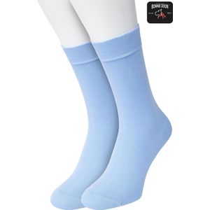 Bonnie Doon Basic Sokken Kinderen Licht Blauw maat 35/38 - 2 paar - Unisex - Jongens en Meisjes - Basis Katoenen Sok - Kids - Gladde Naden - Brede Boord - Perfecte Pasvorm - 2-pack - Multipack - Effen - Lichtblauw - Light Blue - OL7334012.263