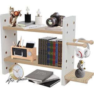 Mrs. Jones Undres Boekenkast - tafelrekken bureauplank bureauorganizer - dubbel boekenkast hout links en rechts - pegboard geschikt voor kantoor slaapkamer werkkamer .