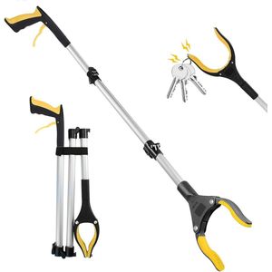Opvouwbare grijper voor senioren met 360° draaibare kop - 109 cm lang - Multifunctionele grijper - Vuilnistang grijptang met magneetpunten - Geel - Handig hulpmiddel voor ouderen