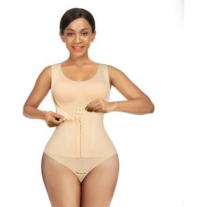 Shapewear 4-in-1 Waist Trainer Corset Bodysuit - Buttoned Tummy Control High Waist with Padded Bra - nude - M