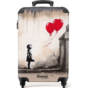 NoBoringSuitcases.com® - Handbagage koffer lichtgewicht - Reiskoffer trolley - Meisje met ballonnen - Rolkoffer met wieltjes - Past binnen 55x40x20 en 55x35x25