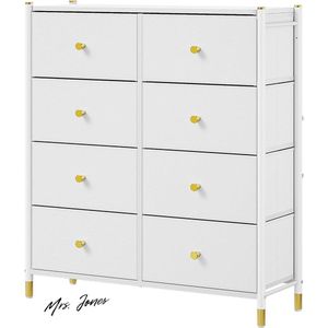 Mrs. Jones Ladekast 8 laden PU lederen opbergladen dressoir stevig metalen frame slaapkamer woonkamer hall kinderkamer wit .