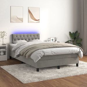 The Living Store Boxspring met matras en LED fluweel lichtgrijs 120x200 cm - Boxspring - Led Lamp - Velvet Bed - Tweepersoons Bed - King Size Bed