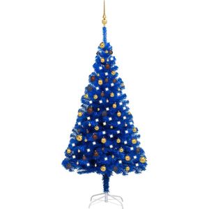 The Living Store Kunstkerstboom 180 cm - Blauw - LED-verlichting - Met kerstballen en piek