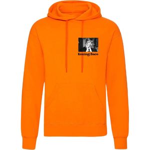 Koningsdag hoodie - Koningsdag trui met afbeelding van de Koning - Oranje - Koning Baco - Maat S