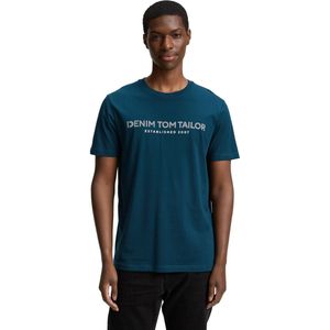 TOM TAILOR DENIM - Shirt - Petrol/Wit - Kwartmouw - Ronde Hals