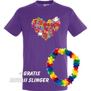 T-shirt Love Peace Hart | Love for all | Gay pride | Regenboog LHBTI | Paars | maat 3XL