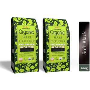 2 x Radico COLOUR ME ORGANIC Soft Black / Zwart 100% Natuurlijke BIO ORGANIC 9-Kruiden Henna Haarverf Zonder Ammoniak PPD PTD met ECOCERT, HALAL, VEGAN Set 2 200g