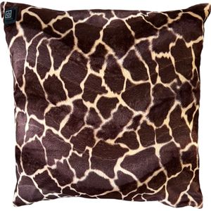 Warmpi® Draadloos Warmtekussen incl. Warmpi® Powerbank (10.000mah) - Fluweel Giraffe - Verwarmd sierkussen heeft ook kabel van 2.5m voor opwarming via stopcontact of USB Poort - 3 standen - kussen 45x45 cm - Velvet Stof met dierenprint / giraf