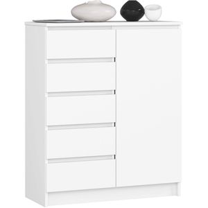 Kommode K80 met 5 Lades en 1 Deur / AKORD Furniture Factory / Wit / 80 x 97 x 35 cm