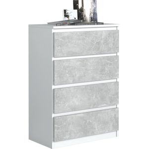 Pro-meubels - Ladekast Ribera - Wit/Beton - 4 lades - 70cm - Commode