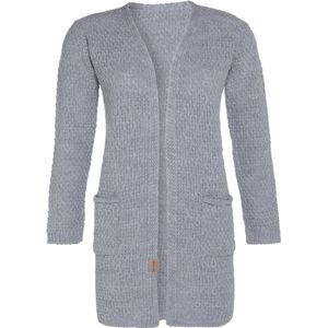 Knit Factory Luna Gebreid Vest Licht Grijs - Gebreide dames cardigan - Middellang vest reikend tot boven de knie - Grijs damesvest gemaakt uit 30% wol en 70% acryl - 36/38 - Met steekzakken